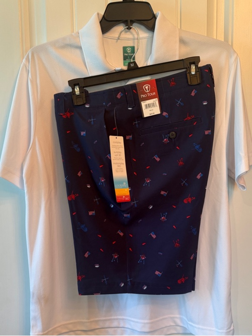 Pro Tour Men’s Golf Shorts Navy Patriotic Print Flat Front Stretch Performance - Picture 5 of 5